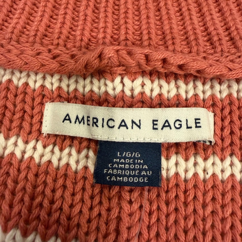American Eagle Womens V-Neck Striped Knit Sweater Pink Large‎ Oversized Boxy NEW - Picture 6 of 8